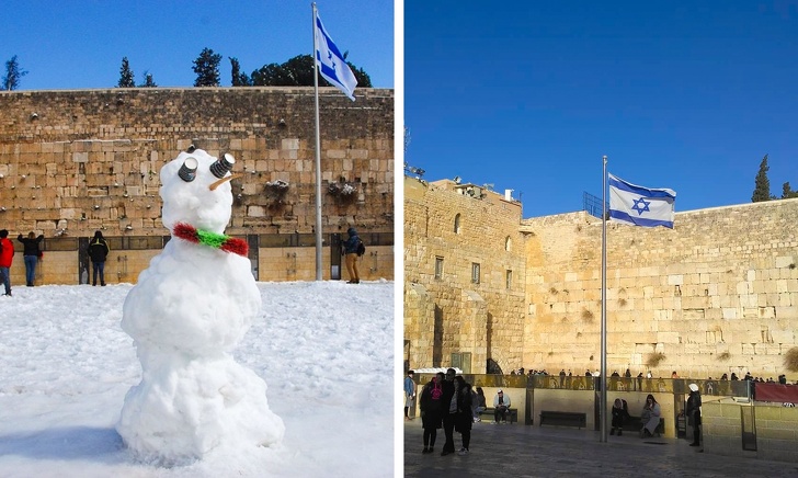 10 мест до и после природных явлений: снег в алжирской пустыне, Колизей во время снегопада