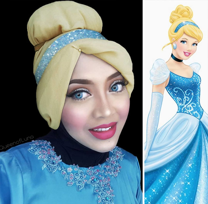 Малазийский визажист перевоплощается в героев мультфильмов, используя хиджаб в качестве волос (фото)