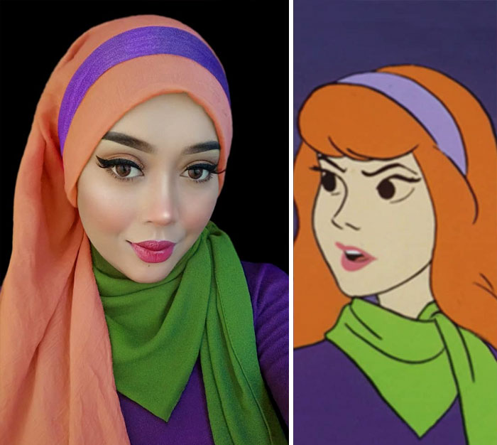 Малазийский визажист перевоплощается в героев мультфильмов, используя хиджаб в качестве волос (фото)