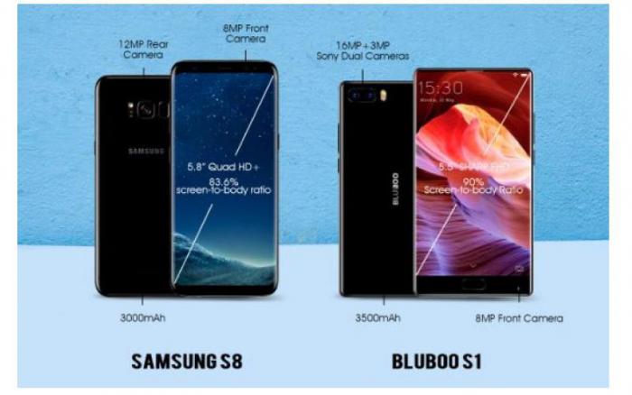 Сравнение безрамочных телефонов BLUBOO S1 и  Samsung S8