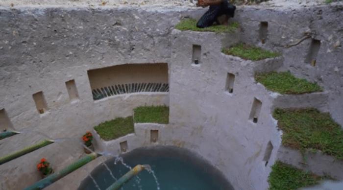 Мужчина взял в руки лопату и выкопал в земле настоящий особняк с высоким потолком, бассейном и даже водопадом (фото)