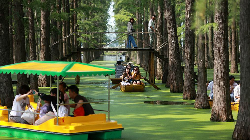 Туристы здесь - яркие островки: геометрические леса на воде в Китае