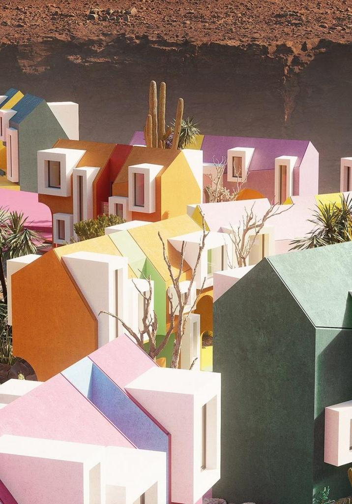 Московские архитекторы представили проект яркой воображаемой деревни в мексиканской пустыне. В такой захочется жить каждому