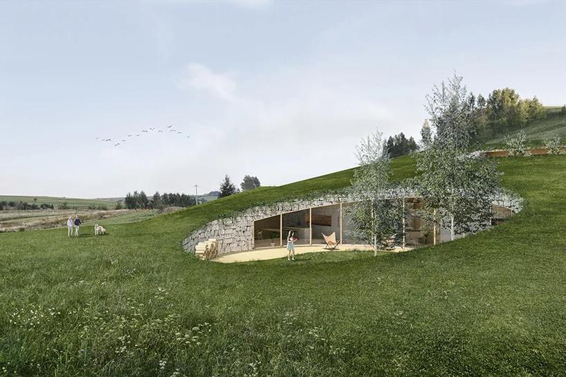 Архитектор спроектировал "дом в холме", который должен располагаться в Краковских долинах Польши. Большая часть строения скрыта под землей, а вокруг - природа (фото)
