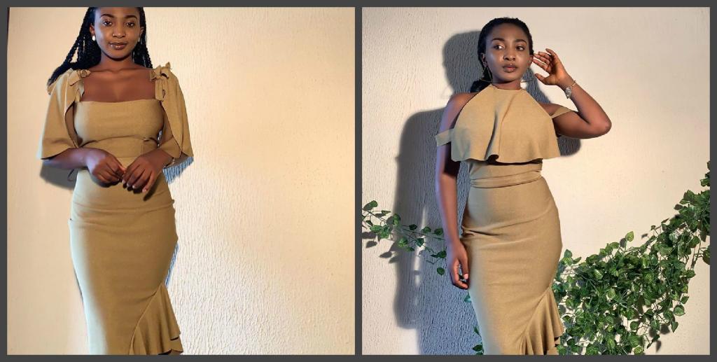 Молодая девушка-модельер показывает платья, которые сочетают в себе минимум три модели