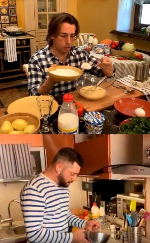 Максим Галкин в прямом эфире в Instagram приготовил картофельные блины на своей роскошной кухне