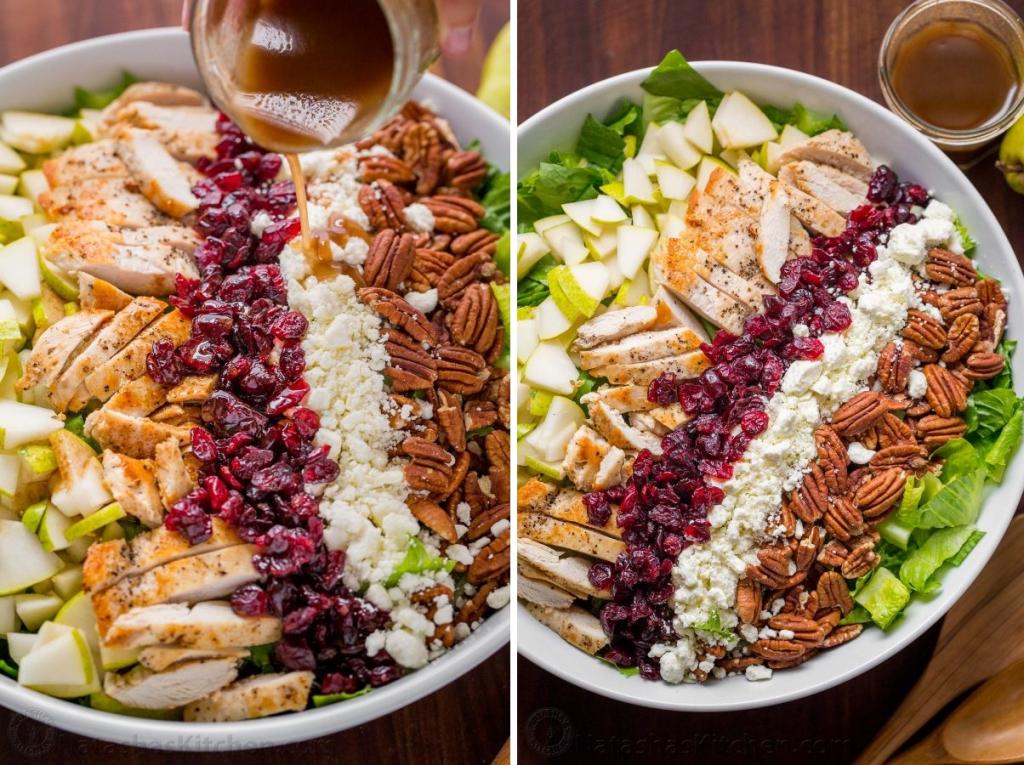 Осенний салат из рубленой курицы с грушами, клюквой и орехами: полчаса - и вкуснейшее блюдо можно подавать к столу