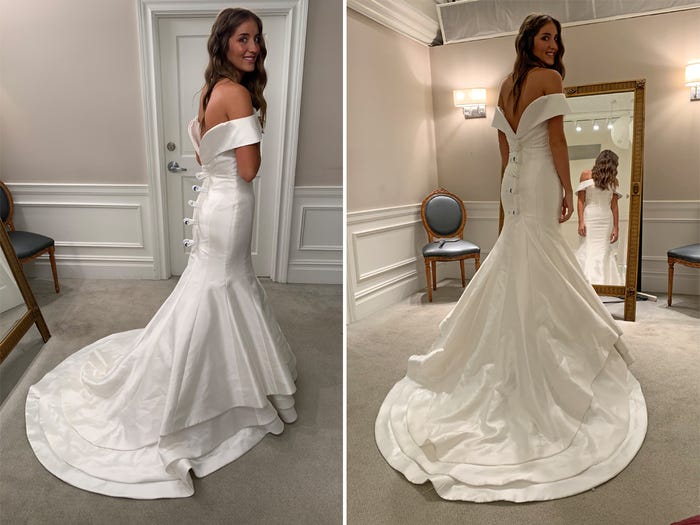 Невеста перемерила 5 платьев, прежде чем найти одно уникальное - и получила два образа: с мантией и бантом