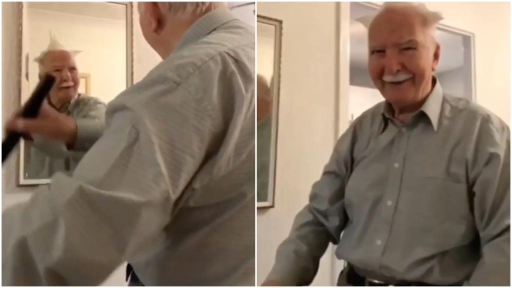Дедушка-стилист: пожилой мужчина с помощью пылесоса попытался сделать модную прическу (видео)