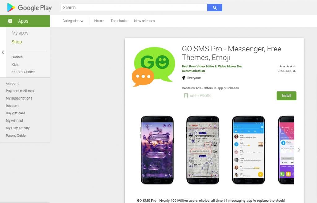 Приложение Go SMS Pro из Google Play отправляет не только сообщение, но и файлы, хранящиеся на компьютере. Соблюдайте осторожность