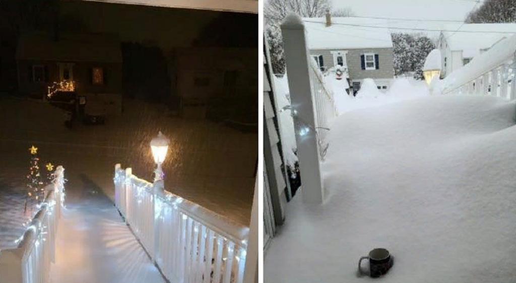 Рекордный снег выпал в американском городе Бингемтон, штат Нью-Йорк: жители опубликовали в Сети фото того, что они увидели утром