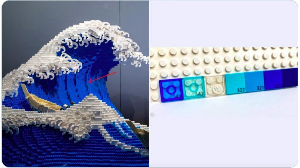 Знаменитая гравюра Хокусая "Большая волна у Канагавы" воссоздана с помощью 50 000 деталей LEGO (фото)