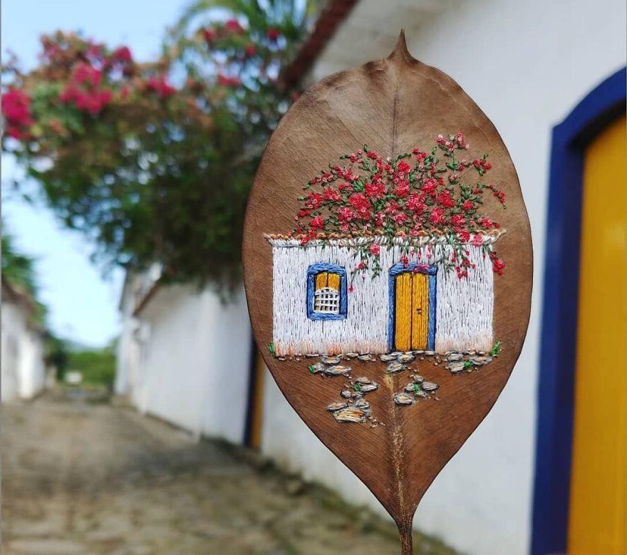 Художница из Бразилии Соланж Нуньес вышивает на высушенных осенних листьях: фото работ