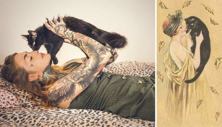 Женщина фотографирует кошек с их хозяйками и сравнивает с картинами, на которые они похожи