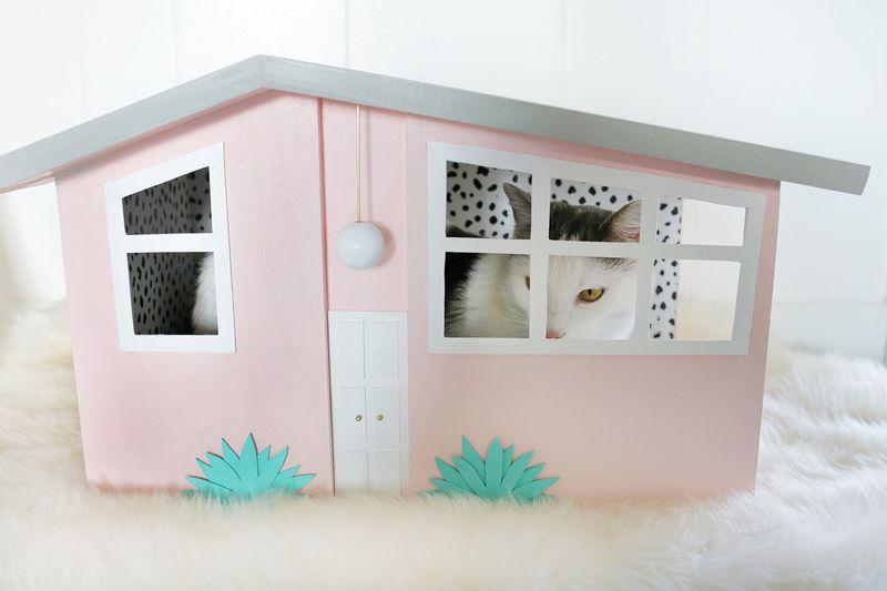 "Квартирка" лучше, чем у нас: смастерили для кота эффектный домик с ярким и стильным дизайном