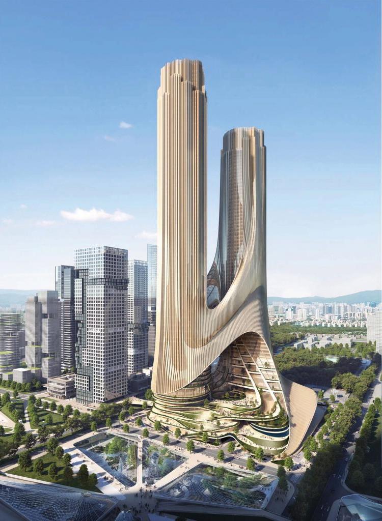 В Китае собираются строить несколько небоскребов, объединенных озелененными террасами. Как выглядит смелый проект