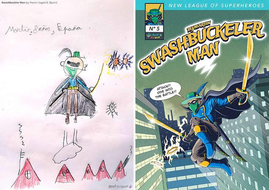 Детям предложили нарисовать супергероев, а иллюстратор внес коррективы. Что из этого вышло