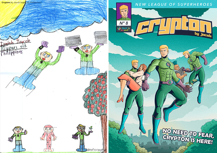 Детям предложили нарисовать супергероев, а иллюстратор внес коррективы. Что из этого вышло