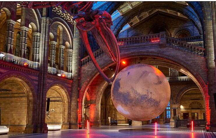 Лондонский Музей естественной истории устанавливает огромную модель Марса рядом с популярным изображением голубого кита (фото)