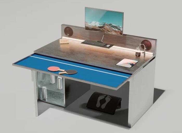 Идеальный офисный стол: он оснащен встроенным планшетом, краном с горячей водой и выдвижной доской для пинг-понга