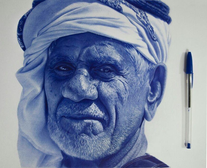 Египетский художник Мостафа Ходейр создает невероятно реалистичные портреты обычной шариковой ручкой