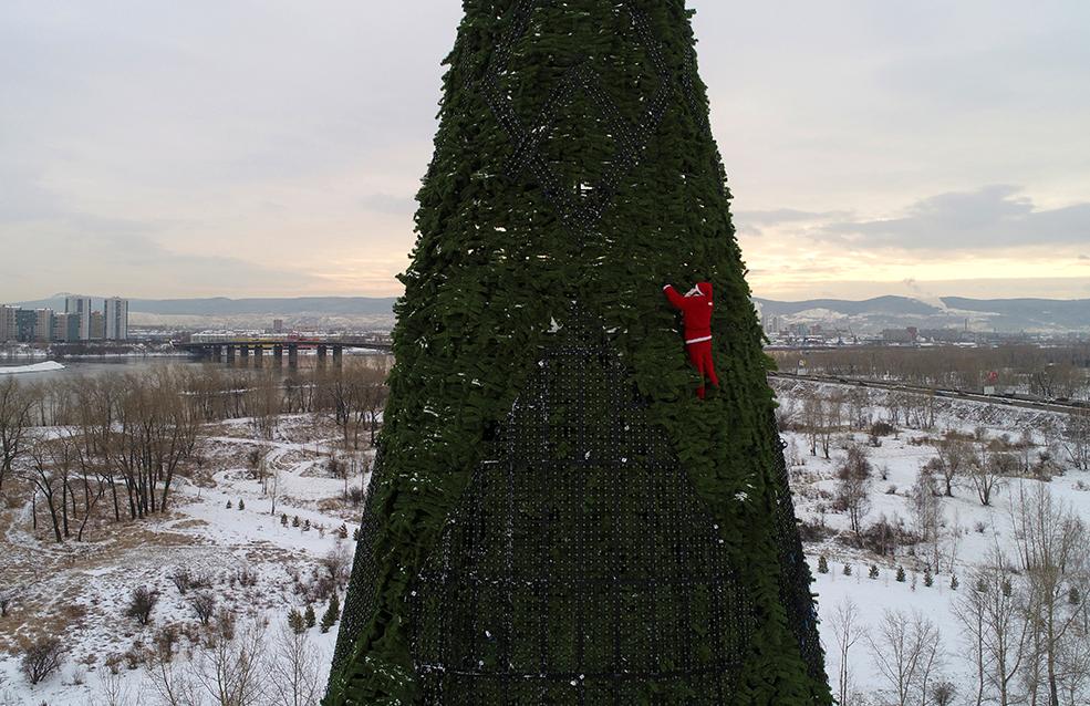 Поющие свинки в Балашихе, Санта на гигантской елке в Красноярске и другие интересные фото