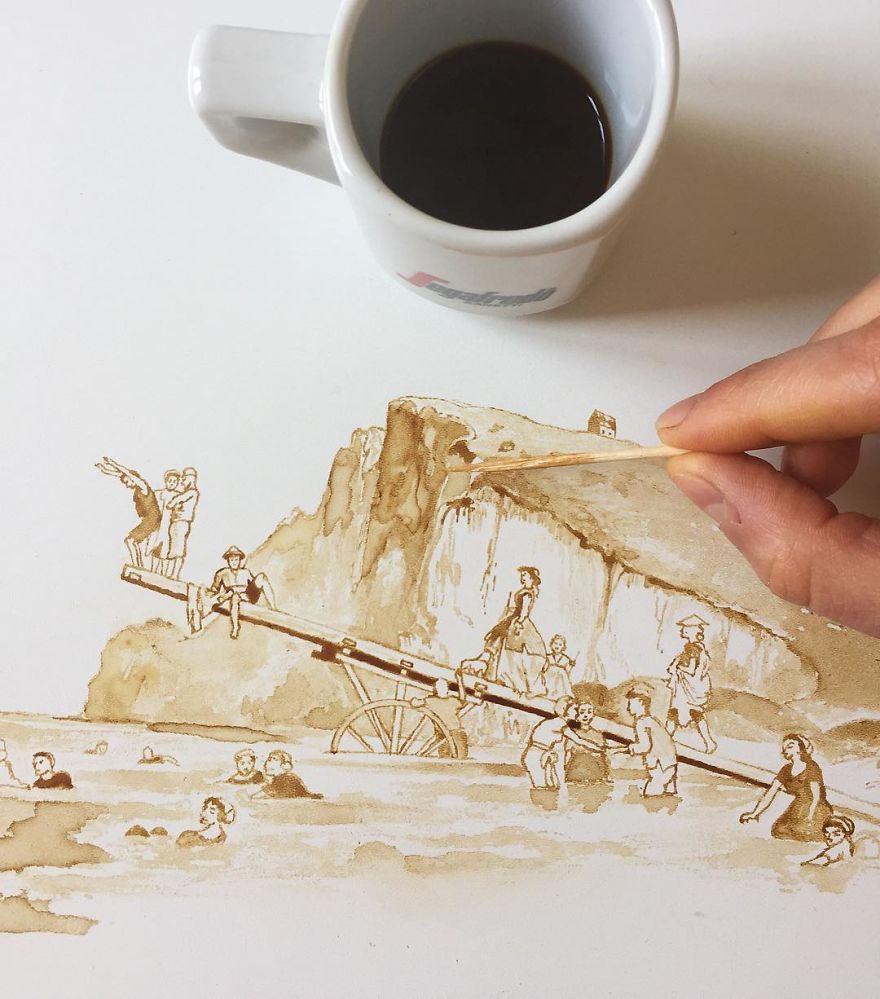 Уникальное творчество: итальянская художница Джулия Бернарделли создает рисунки из пролитого кофе