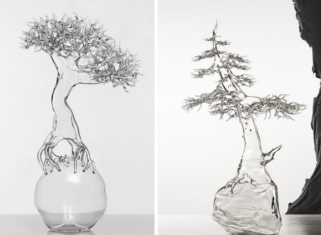 Художник "выращивает" стеклянные деревья бонсай прямо на столе (фото)