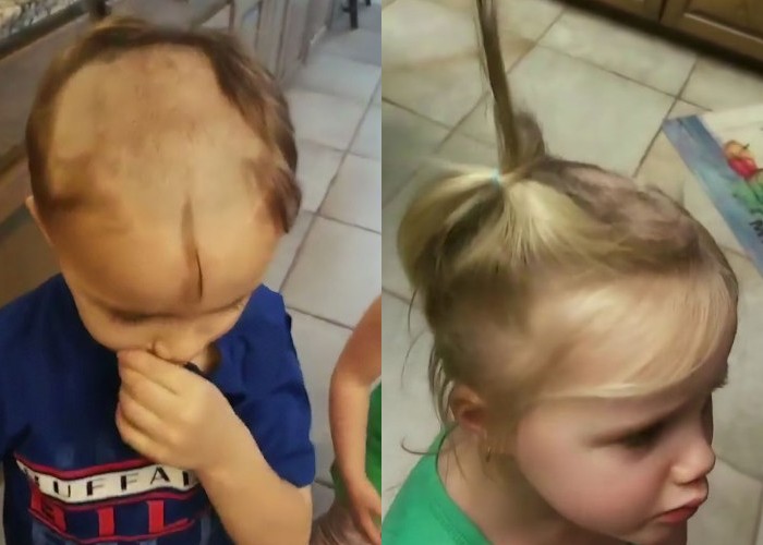 Юные парикмахеры: дети нашли электробритву и решили сменить имидж