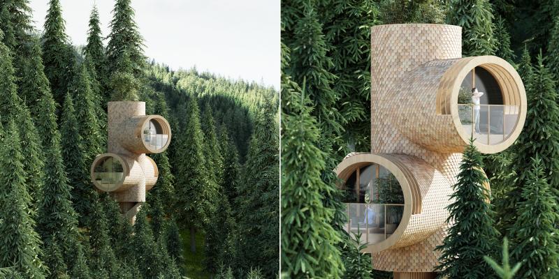 Современный домик на дереве: студия Precht разработала комфортабельные модульные дома, которые отлично вписываются в природный пейзаж