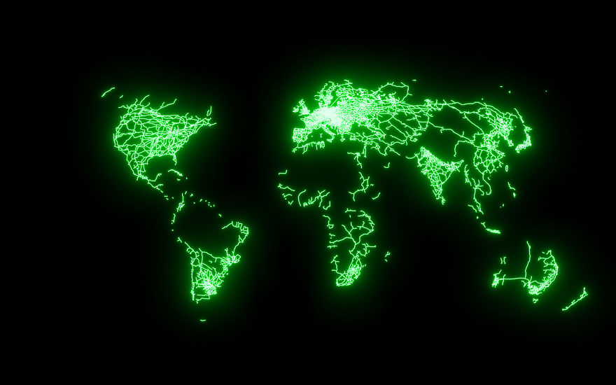 Художник создал серию географических карт, которые показывают, как тесен наш мир и как мы все связаны с помощью аэролиний и ЖД-сообщений