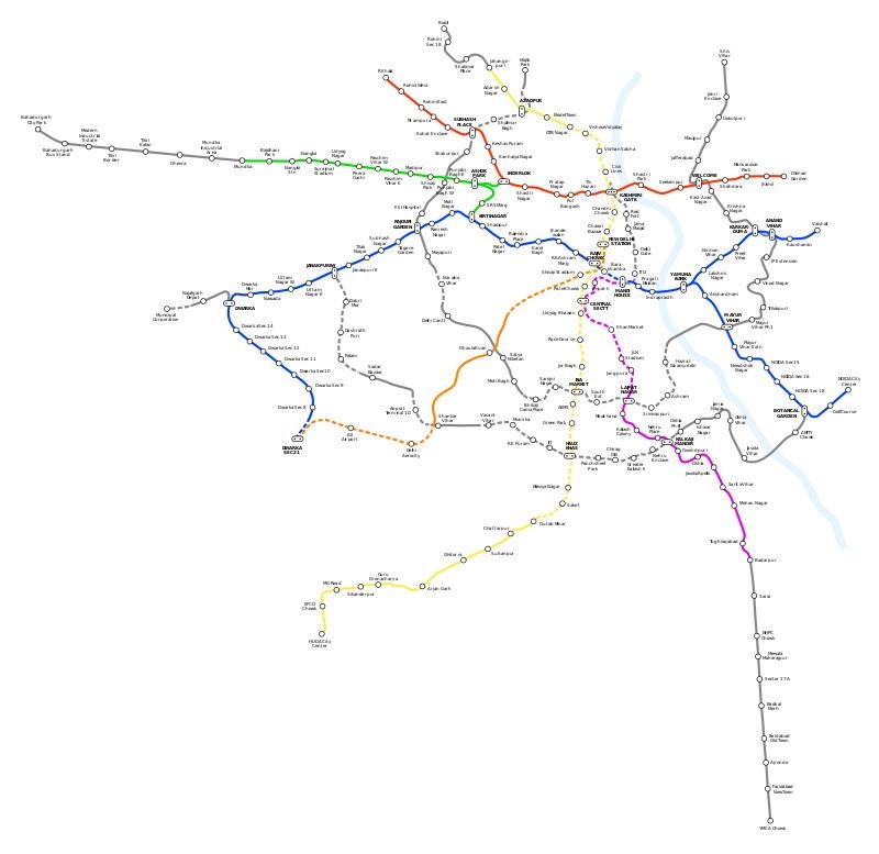 Схема метро Дели на 2019 год