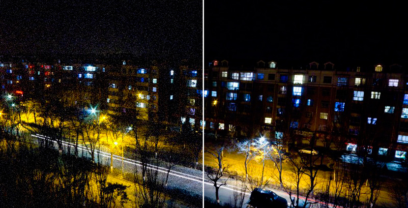 Фото до и после подавления шума
