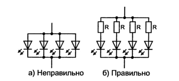 Схема параллельного подключения светодиодов