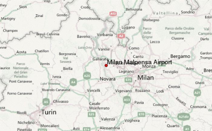 аэропорт Мальпенса на карте Милана
