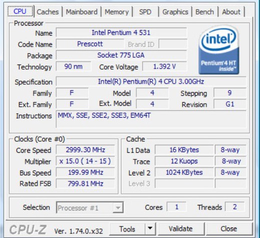 Intel Pentium 4 531 Prescott