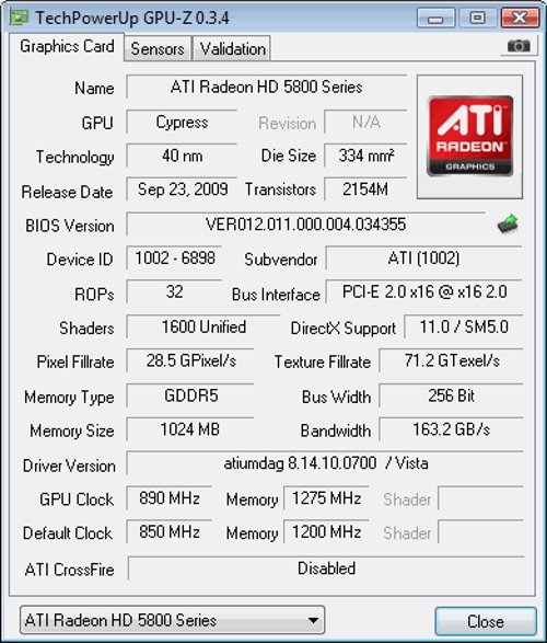 ATI Radeon HD 5870 1Gb. Характеристики