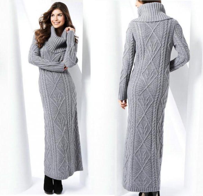 серое вязаное платье с чем носить
