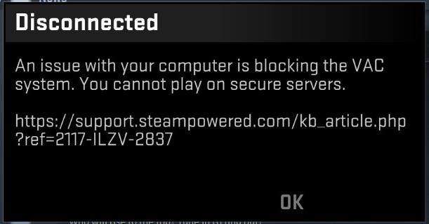 ваш компьютер блокирует систему vac cs go что делать 
