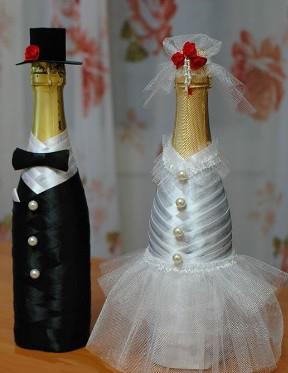 украшение бутылок шампанского на свадьбу