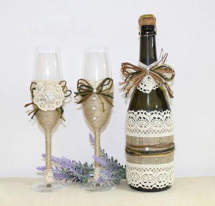 украшение бутылок шампанского на свадьбу мастер класс 