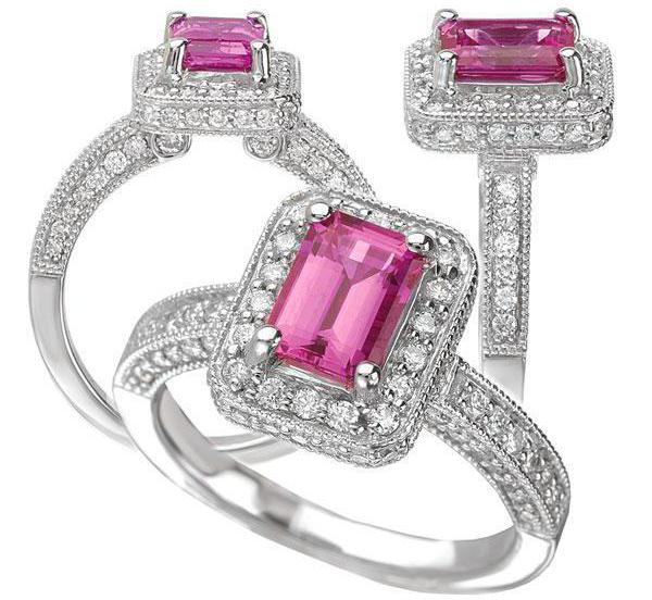 кольцо с розовым сапфиром 