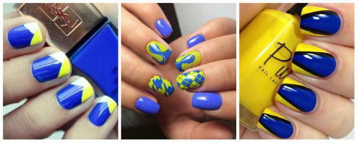дизайн ногтей синий с желтым