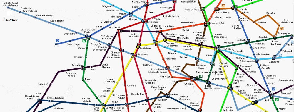 Часть схема парижского метрополитена
