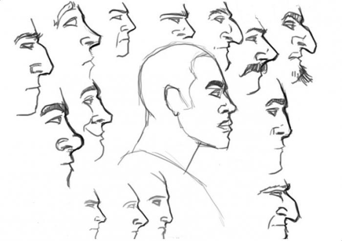как нарисовать лицо в профиль