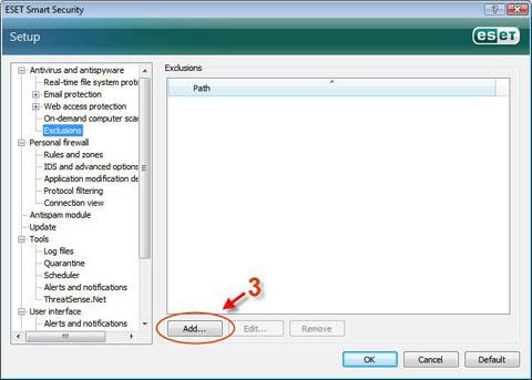 eset nod32 добавить в исключения