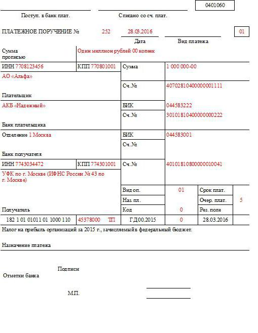 Образец платежного поручения с полями