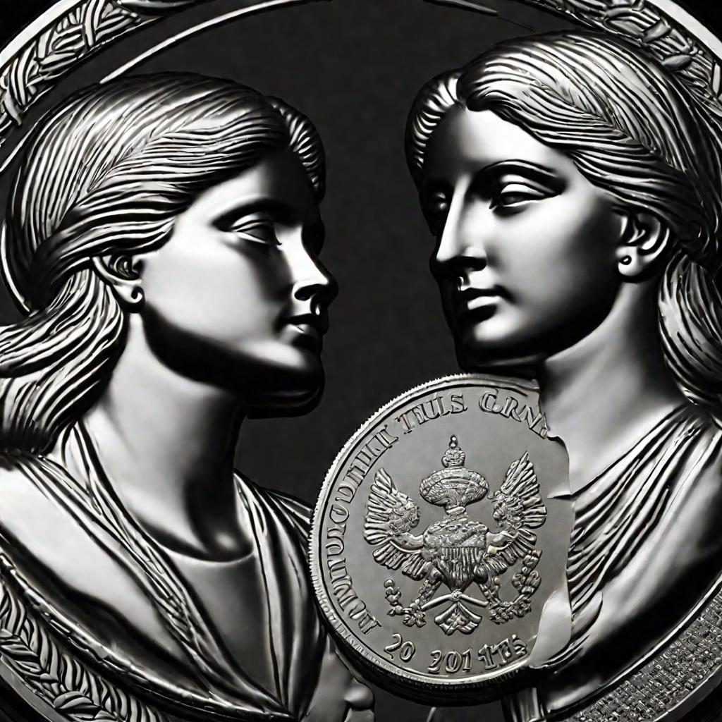 Макро двух серебряных монет