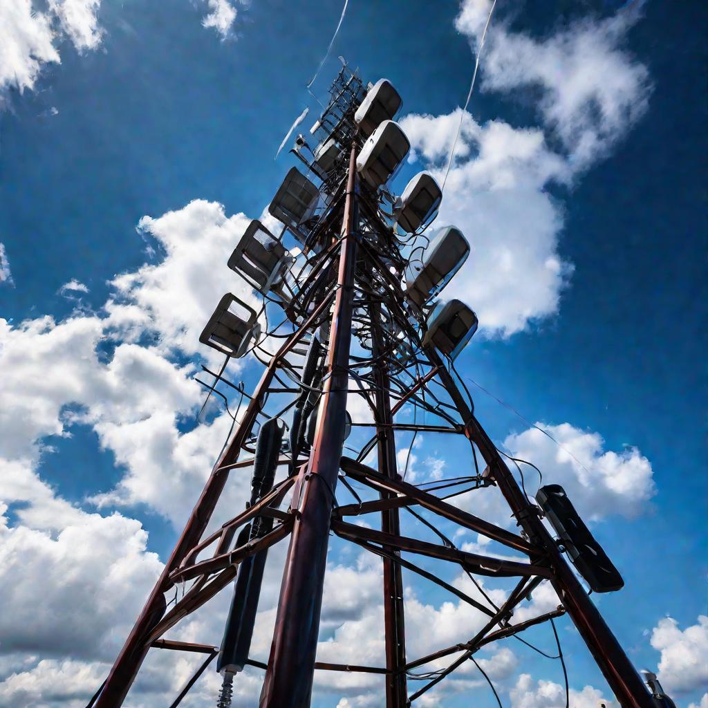 Вышка сотовой связи на фоне голубого неба