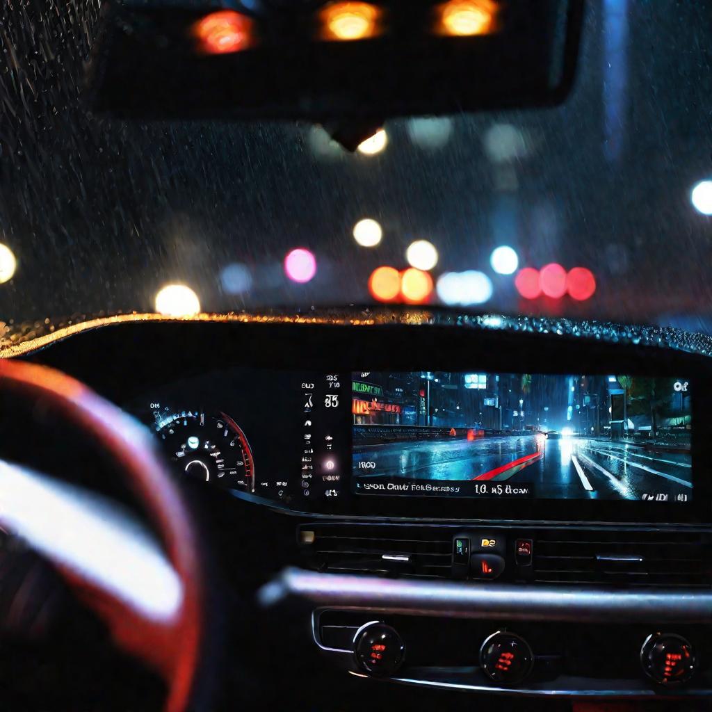 Дисплей с изображением камеры в машине ночью
